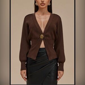 Elegant Brown Cardigan with Gold Button
